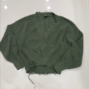 Ser.O. Ya Olive Distressed V-Neck Sweater